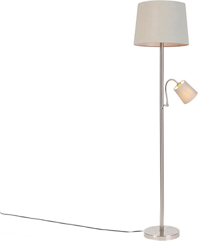 QAZQA retro - Klassieke Dimbare LED Smart Vloerlamp | Staande Lamp met flexarm incl. wifi met Dimmer - 1 lichts - H 158 cm - Grijs - Woonkamer | Slaapkamer | Keuken